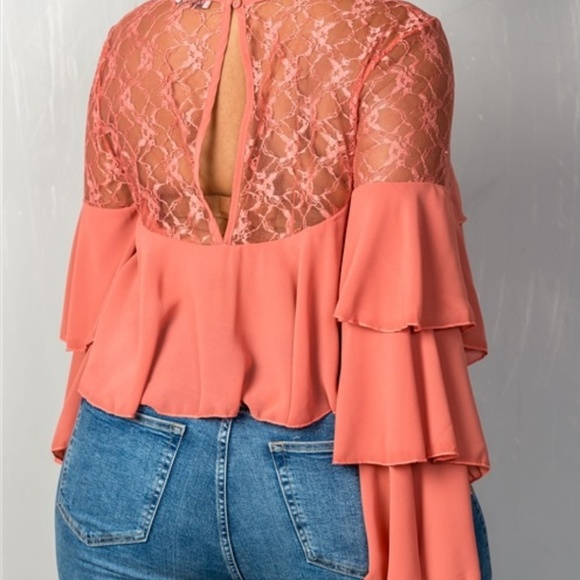 LAYERED RUFFLE LACE CROP TOP ROSE - Picture 5 of 7